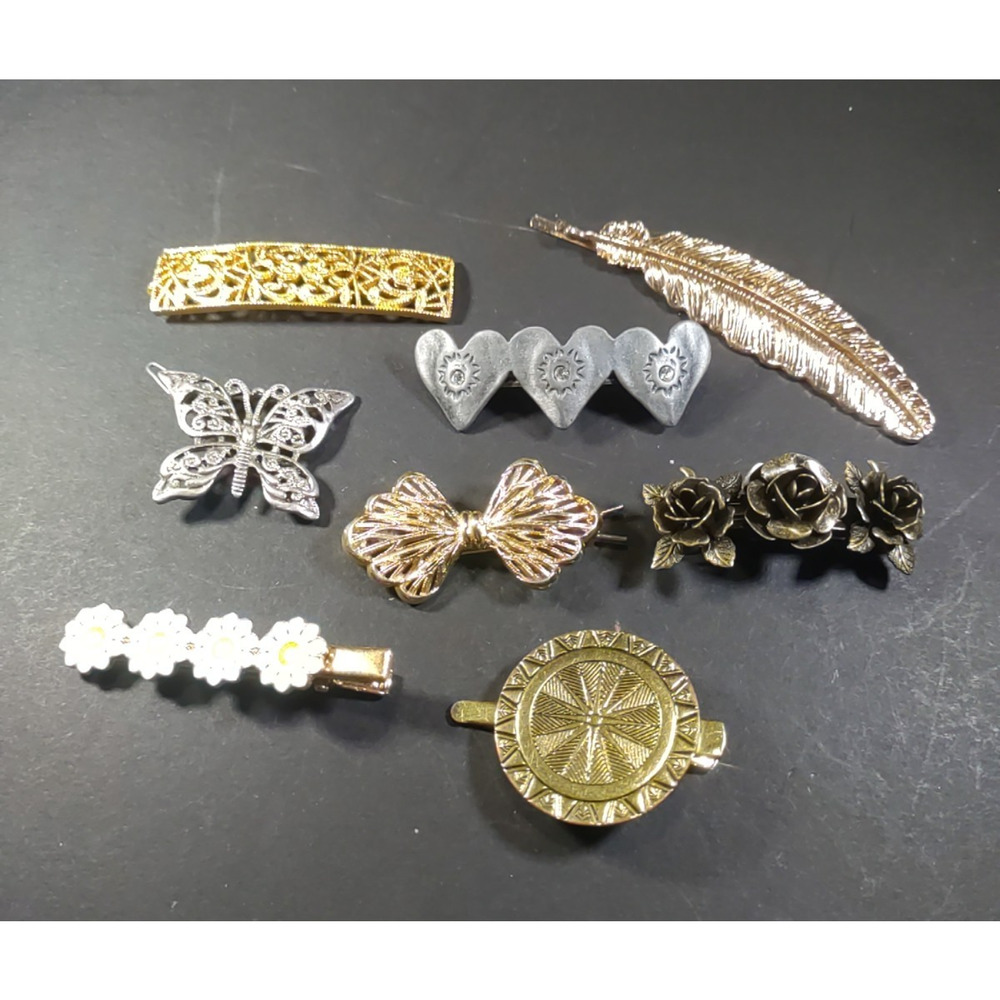 Hair Barrette Tension Clips Lot Of 8 Roses Daisy Butterfly